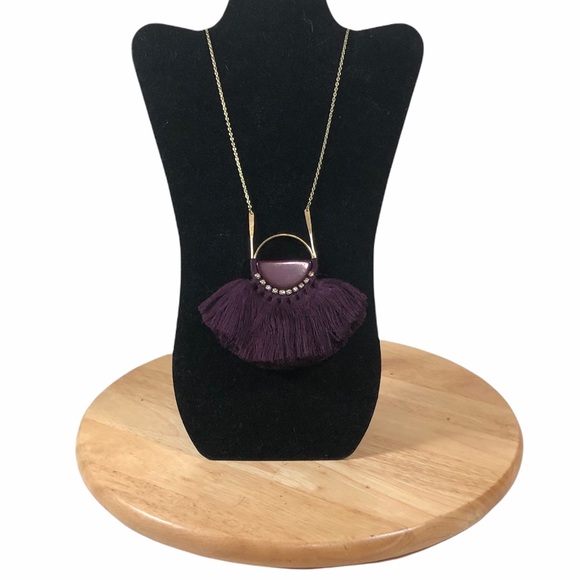 Shiraleah Anthropologie Necklace Fringe Anya Purple Tassel Hoop Statement - Picture 7 of 7